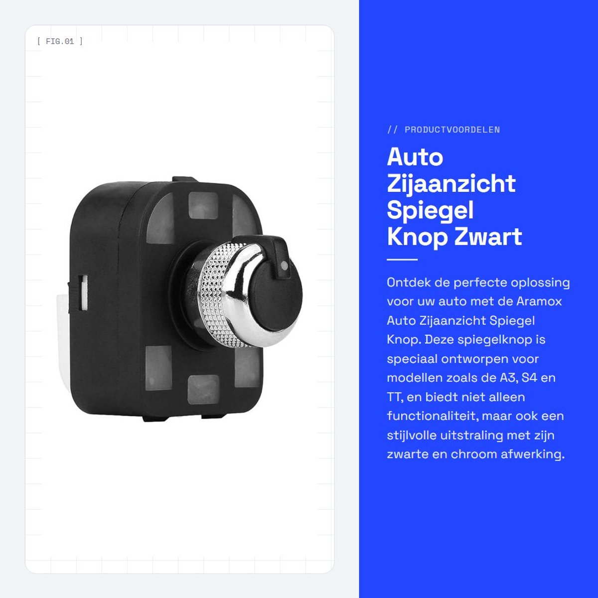 Dailygoods- Spiegelknop Zwart/Chroom - Auto Achteraanzicht - Kunststof - Geschikt voor A3/S4/S6/A8 - OEM-nummer 4F0 959 565 - Perfecte pasvorm - Spiegelschakelaar