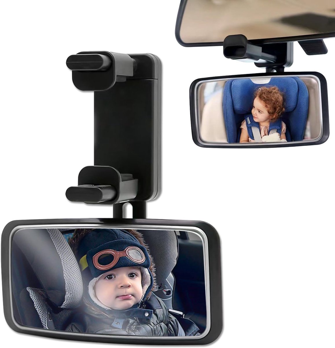ECTEATOY® Baby Autospiegel - 360° Draaibaar & Breed Zicht - Met Klembevestiging - 13x6.3 cm Formaat