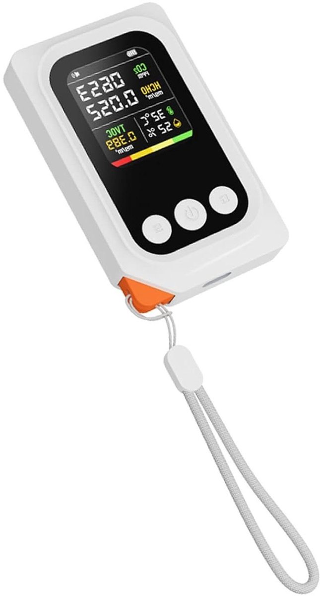 Luchtkwaliteitstester - Detector - Binnenlucht Meten - 5-in-1 Metingen - Draagbaar - Zwart