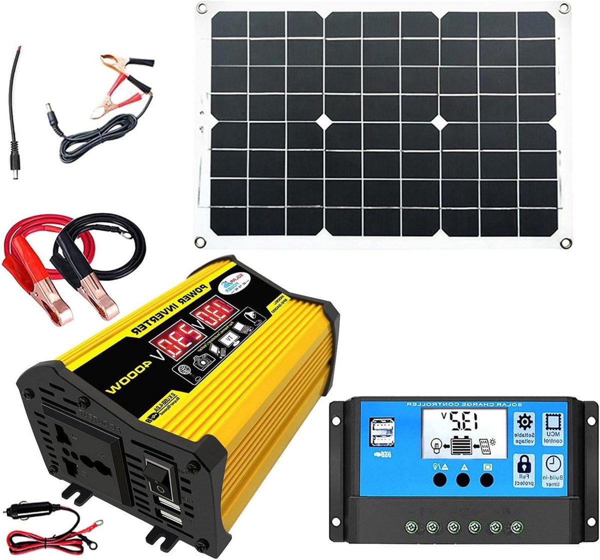 Zonnepaneel Set - Compleet Zonne-energiesysteem - Energie Opwekken - Monokristallijn Paneel - 420 x 280 mm - Multicolor
