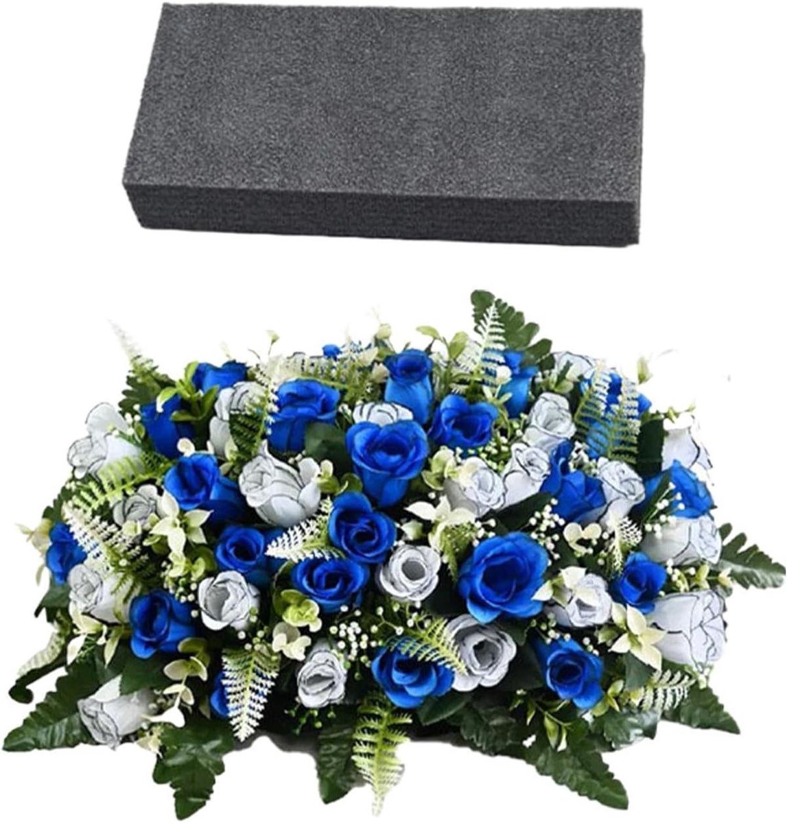 Grafdecoratie Kunstbloemen - Herdenkingsdecoratie Rouwkrans - Graf Verfraaien - Weerbestendig Ontwerp - 18x24x18 cm - Blauw