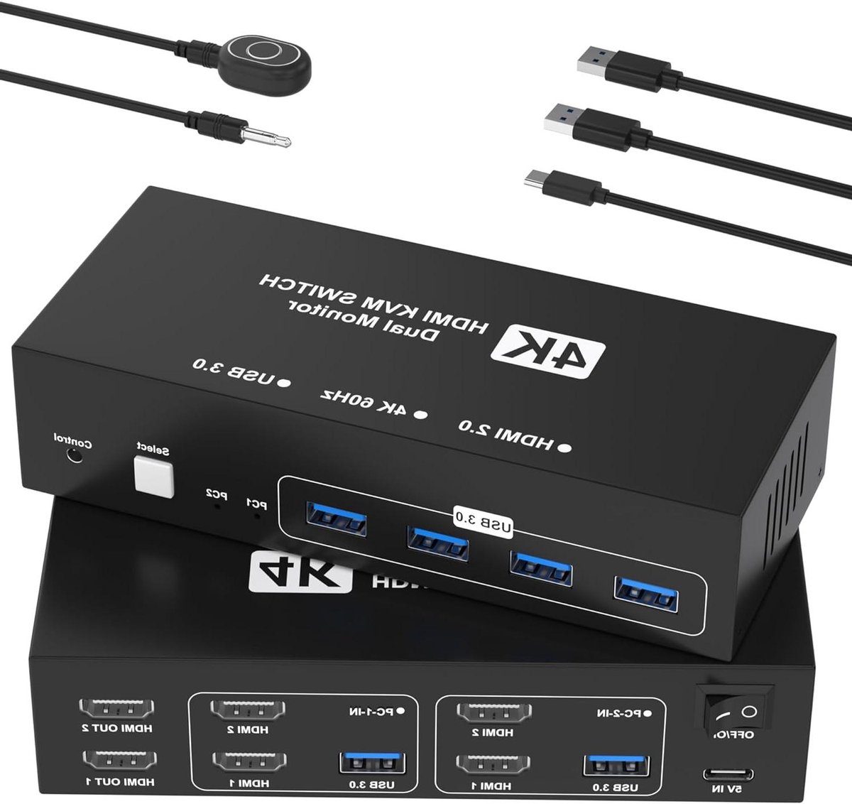 HDMI KVM Schakelaar - Dubbele Monitor Switch - Efficiënt Multitasken - 4 USB 3.0 Poorten - 2 Computers 2 Schermen