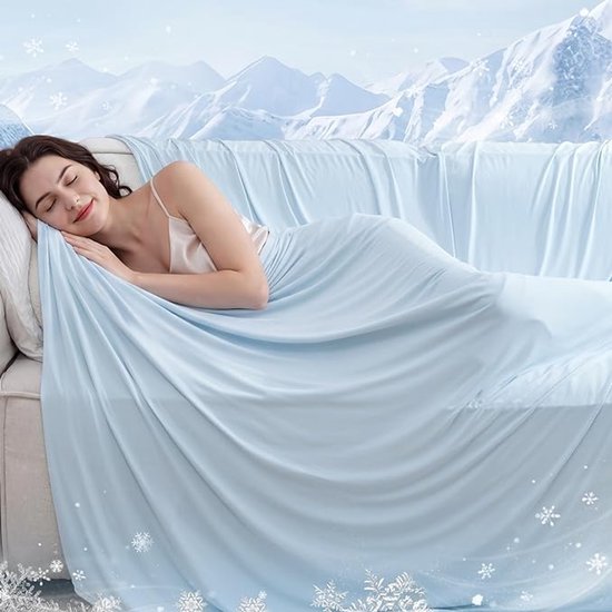 Koeldeken - 200 X 150 Cm - Verkoelende Deken - Cooling Blanket - Zomerdekbed - Zomerdeken - Absorberend, Fris En Luchtig - Zelfkoelende Deken Geschikt Voor Mensen Tijdens Slapen, Bed, Bank En Reizen - Lichtblauw