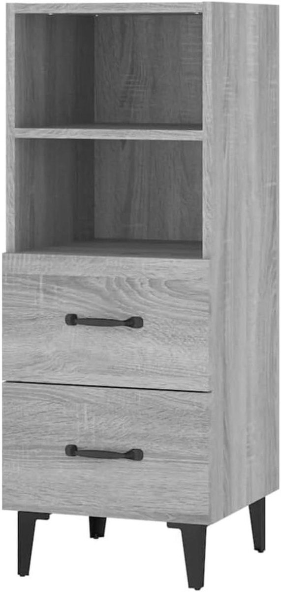 Dressoir Houten Kast - Bijzetkast Opbergkast - Woonkamer Organisatie - 2 Lades 2 Vakken - 345x34x90 cm - Grijs Sonoma Eiken