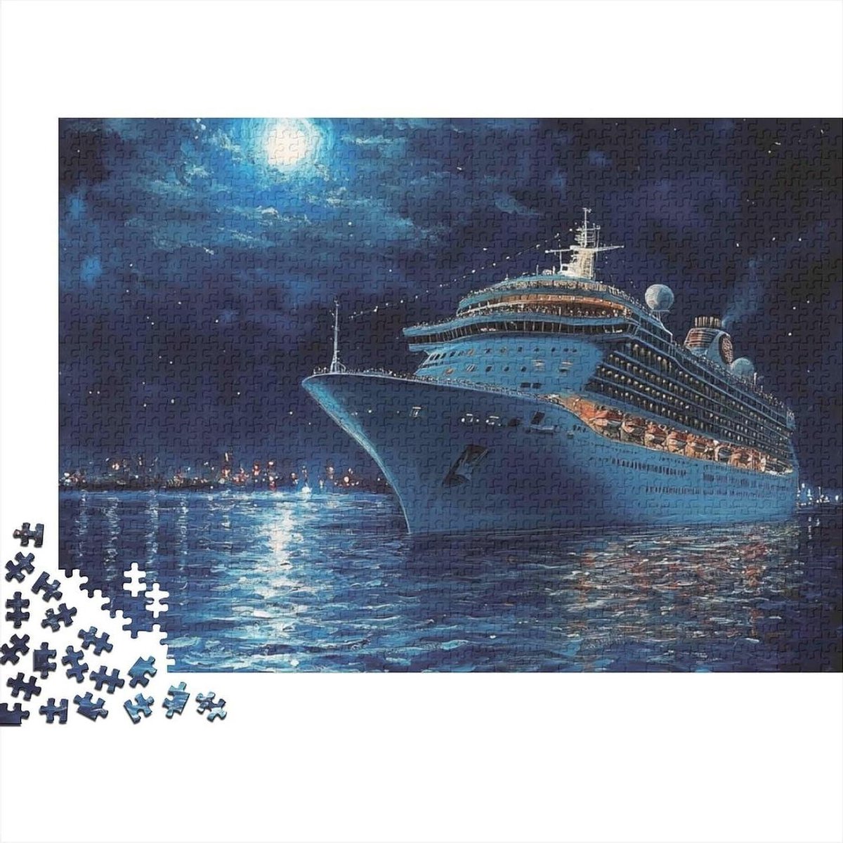 Legpuzzel 1000 stukjes - Familie spel - Ontspanning thuis - Nauwkeurig gestanst - 52 x 38 cm - Nacht cruise