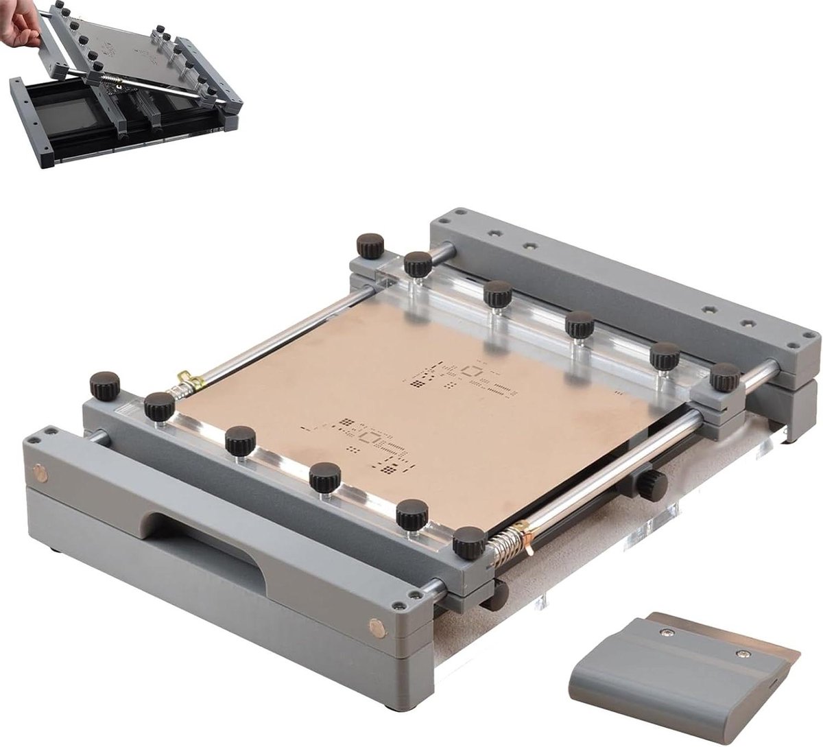 Printmachine Printplaat - Soldeerpasta Tafel - Precisie Prototyping - Multi Point Klemmen - Tot 250x250mm - Zilver
