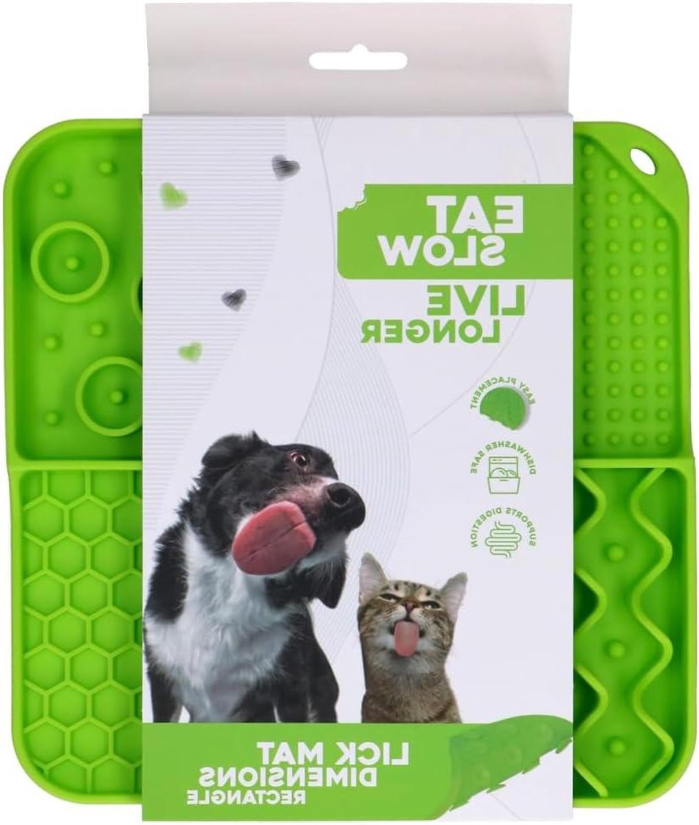 Likmat Hond - Voerbak - Langzaam Eten - Verschillende Patronen - 21 x 21 cm - Groen