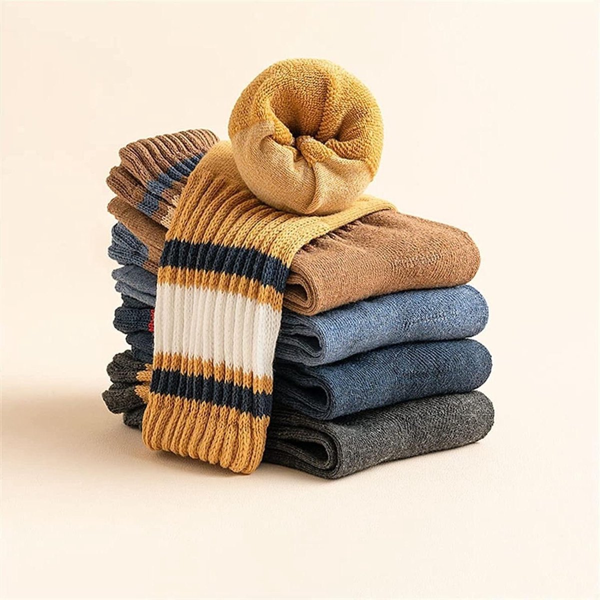 Herensokken 5 Paar - Warme Sportsokken - Dagelijks Gebruik - Zachte Fleece Voering - One Size - Gestreept