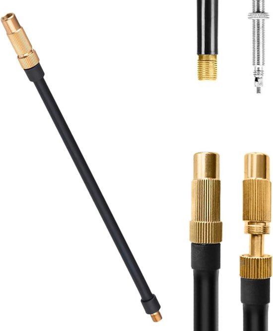 Pompslang Dubbel Ventiel - Bandenpomp Slang - Bandenspanning Controleren - Luchtdichte Afdichting - 40 cm - Zwart