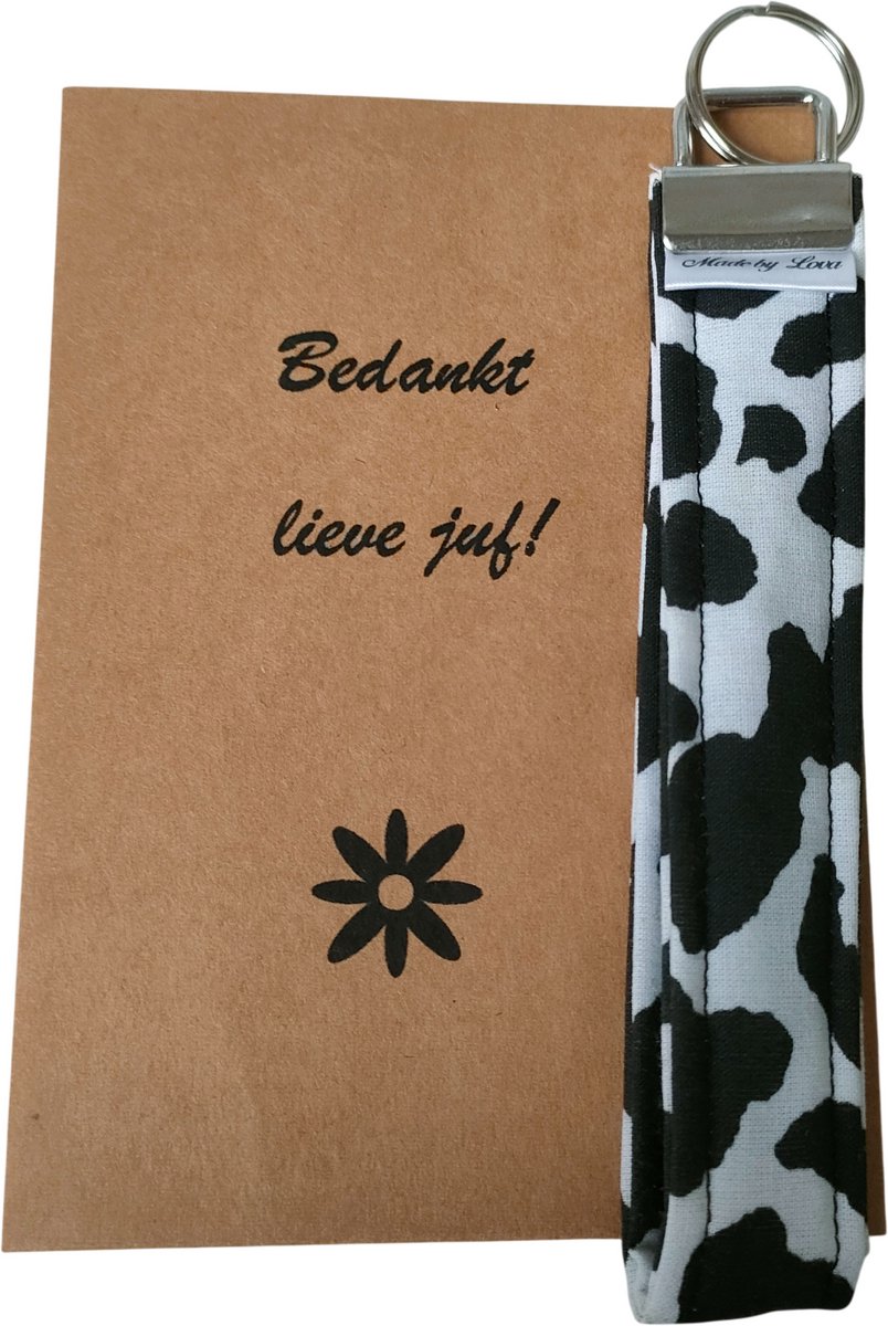 sleutelhanger koeienprint - bedankt lieve juf - sleutelhanger - handgemaakt - koe - dierenprint