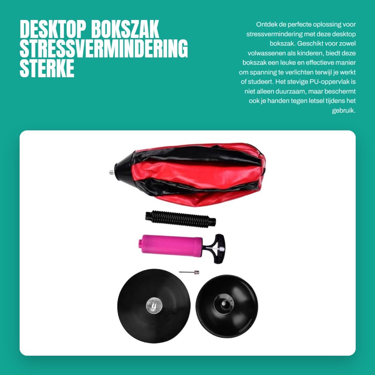 Dailygoods- Bokszak Desktop - Stressvermindering - Antislip Zuignap - Duurzaam PU - Veermechanisme - Geschikt voor Volwassenen en Kinderen - Stressbal