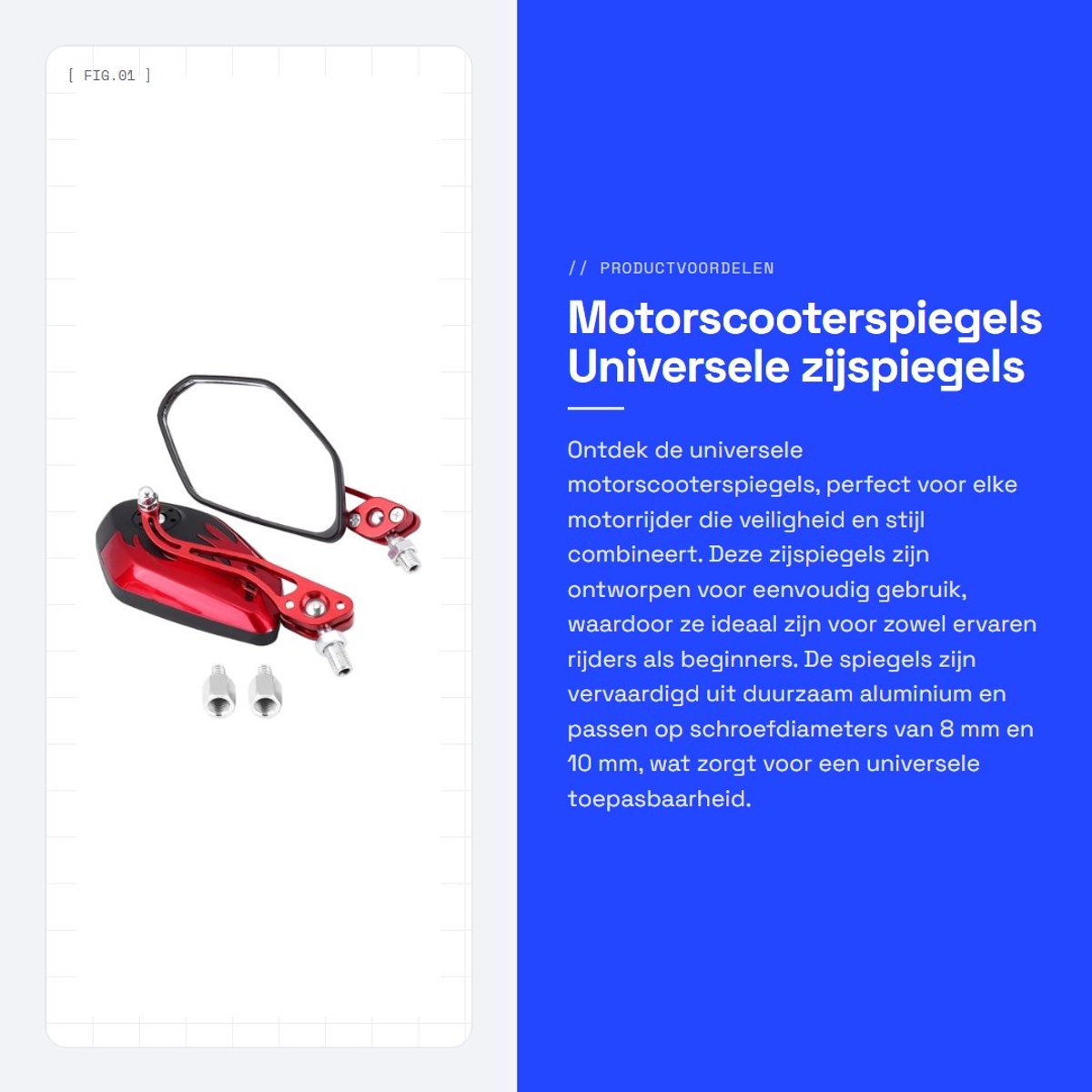 Dailygoods- Motorscooterspiegels Universeel - Zijspiegels Aluminium - Schroefdiameter 8/10 mm - Verstelbaar - Hoogwaardige Kwaliteit - Perfect voor Motoren - Spiegels