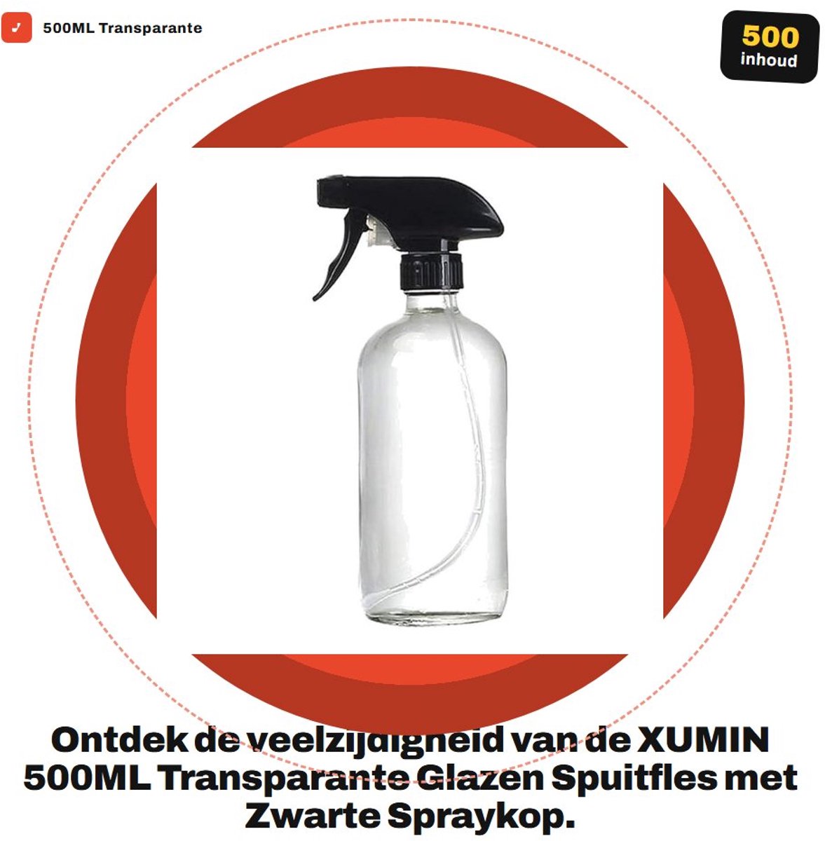 Dailygoods- Fles 500ML - Sprayfles - Glazen Fles - Aromatherapie - Cosmetica - Herbruikbaar - Transparant
