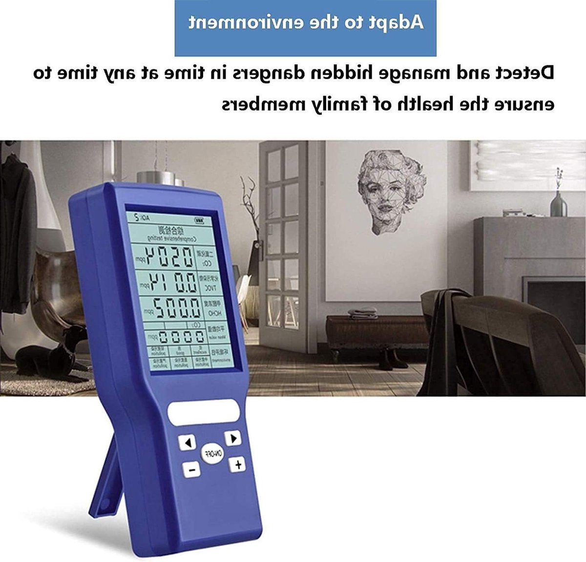 Formaldehyde detector, blauwe luchtkwaliteitsdetector, digitale LCD-scherm Gas Analyzer Monitor Luchtkwaliteitsmeter for thuis Indoor Outdoor