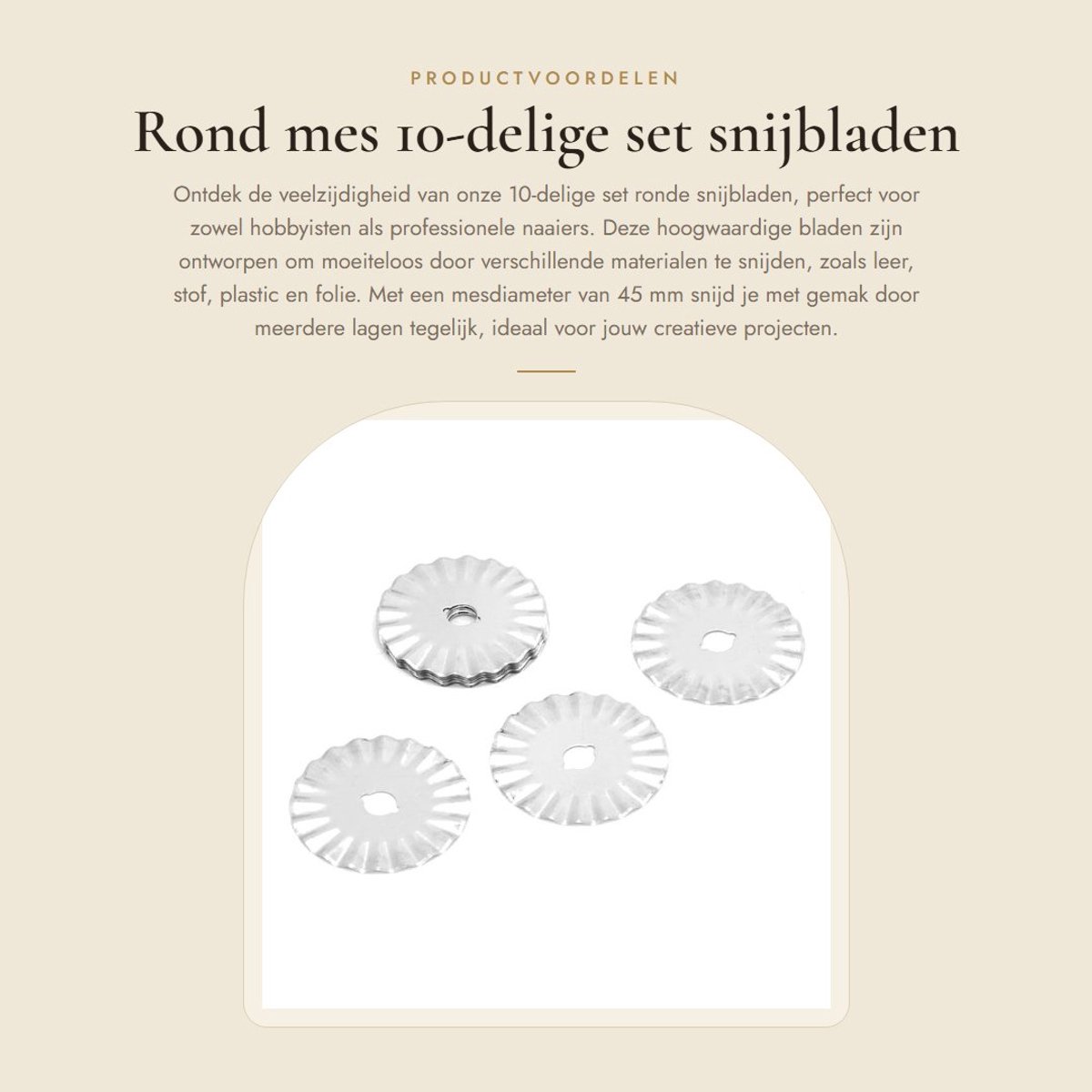 Dailygoods- Roterende Snijder 10 Stuks - Ronde Lemmet - Roestvrij Staal - Multifunctioneel - Voor Stof/Papier/Leer - Snijden van Meerdere Lagen - Snijmes
