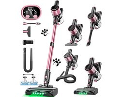 Hutjemutje - steelstofzuiger - draadloze stofzuiger - vacuum cleaner - zonder zak - 500W - krachtig - ideaal voor huisdierenharen & alle vloertypes - roze