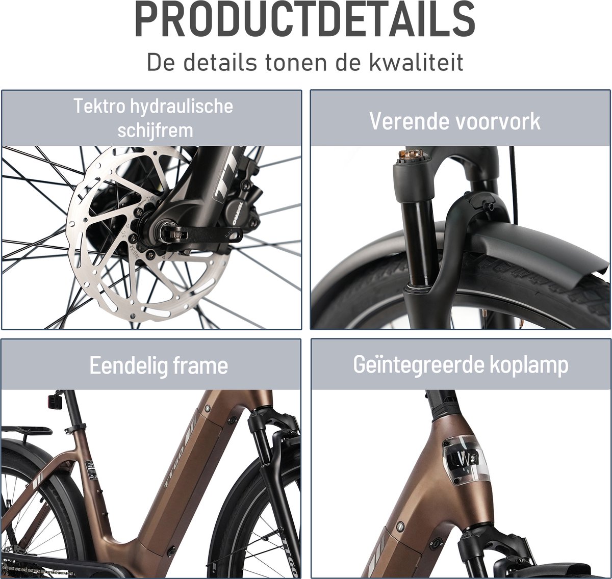 TTGO Elektrische Fiets 27.5 Inch - Bafang 250W Middenmotor - Tot 120 km Actieradius - 75Nm Koppel - 36V 18Ah Accu - Hydraulische Schijfremmen - Shimano 9 Versnellingen - Aluminium Frame - Max. Belasting 125 kg - Bruin thumbnail 2