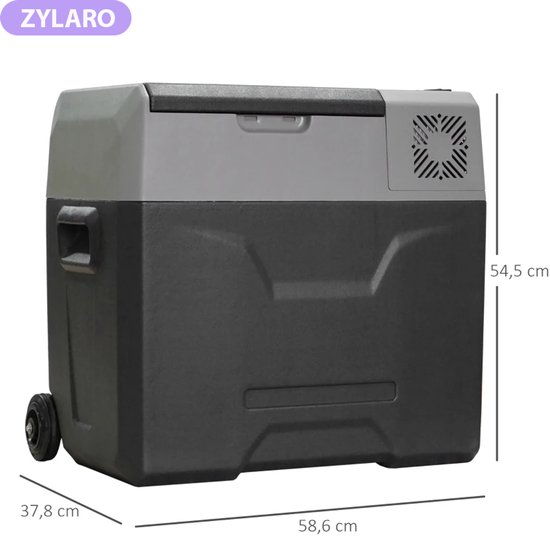 Compressor Koelbox - 50 L - tot -20°C - Koelkast - Autokoelkast - Koeler met Touchscreen, 2 Wielen, Telescopische Handgreep - AC/DC - 12V-24V/110-220V - Voor auto en huis - Outdoor camping benodigdheden - Grijs van ZYLARO — afbeelding 3