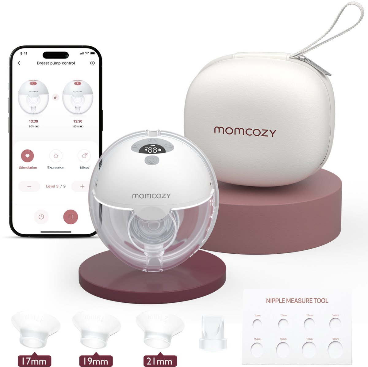 Momcozy M5 Smart – Handsfree Borstkolf – 1 Stuk – Elektrisch – Stil & Compact – Met Borstschild Inserts - Wit/Grijs