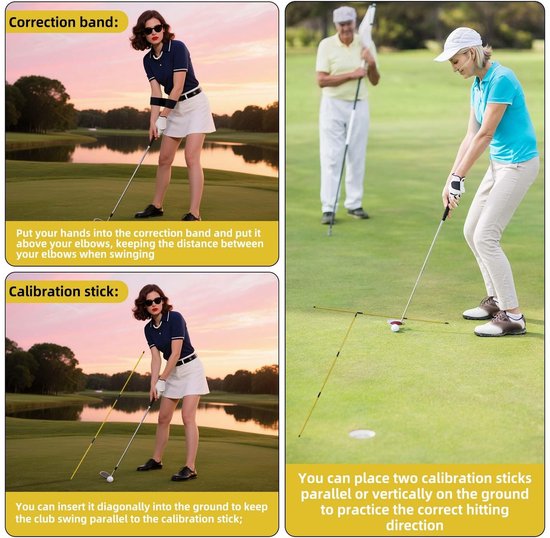 Dailygoods- Golf Trainingshulpmiddelen - 3 Delige Set - Opvouwbare Uitlijnstokken - Swing Correctieband - Voor Beginners - Materiaal: Glasvezel/Polyester - Golftraining van Dailygoods — afbeelding 5