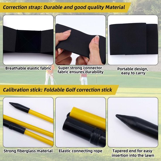Dailygoods- Golf Trainingshulpmiddelen - 3 Delige Set - Opvouwbare Uitlijnstokken - Swing Correctieband - Voor Beginners - Materiaal: Glasvezel/Polyester - Golftraining van Dailygoods — afbeelding 3