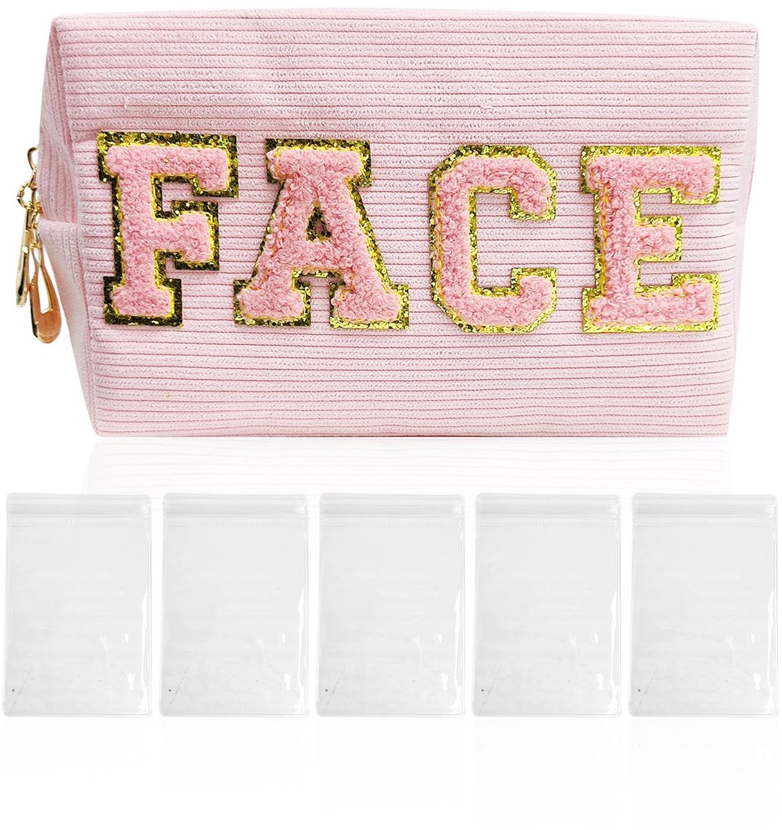 Dailygoods- Make-uptasje Roze - Make-uptasje met Spiegel - Sieradenzakjes - 5 Transparante Zakjes - Reizen - 20 x 12 x 8 cm - Cosmeticatas