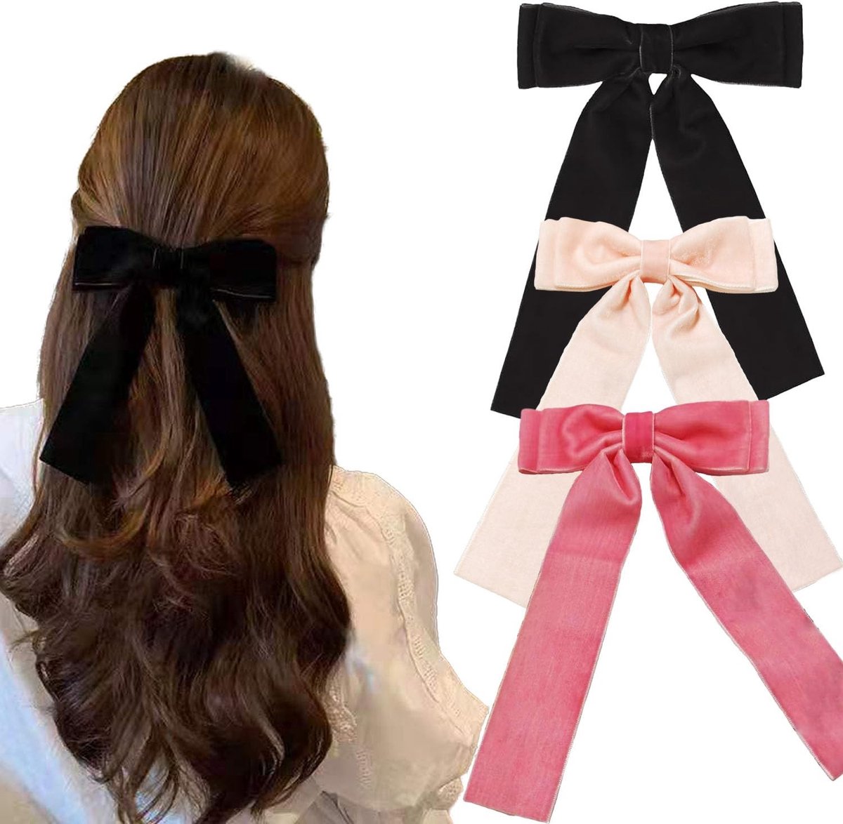 Dailygoods- Haarspelden Grote Franse Strik - Fluwelen Haarspelden - Haarspelden Dames - Haarspelden Meisjes - Haarspelden Vintage - Comfortabele Pasvorm - Haarband