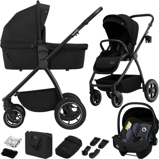 Lionelo Meril 3in1 Kinderwagen - Buggy – XL Reiswieg, Wandelwagen & ADAC-gecertificeerd Autostoeltje – All-Terrain Wielen – Compleet Accessoireset – UPF50+
