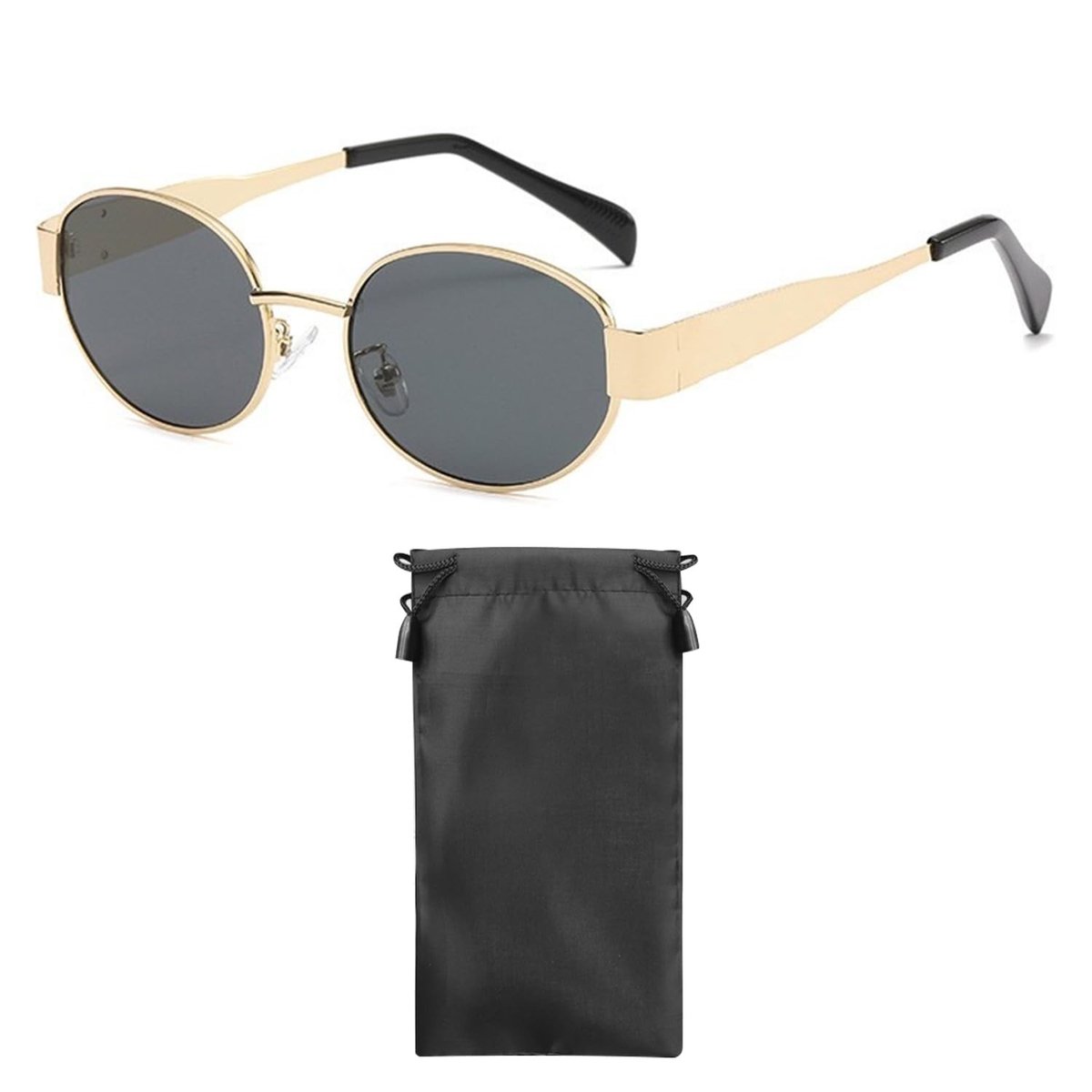 Dailygoods- Zonnebril Dames - Vintage/Ovale Zonnebril - Gouden/Zwarte Zonnebril - Sterk Metaal - Inclusief Brillenkoker - Aangenaam Draaggevoel - Zonnebrillen