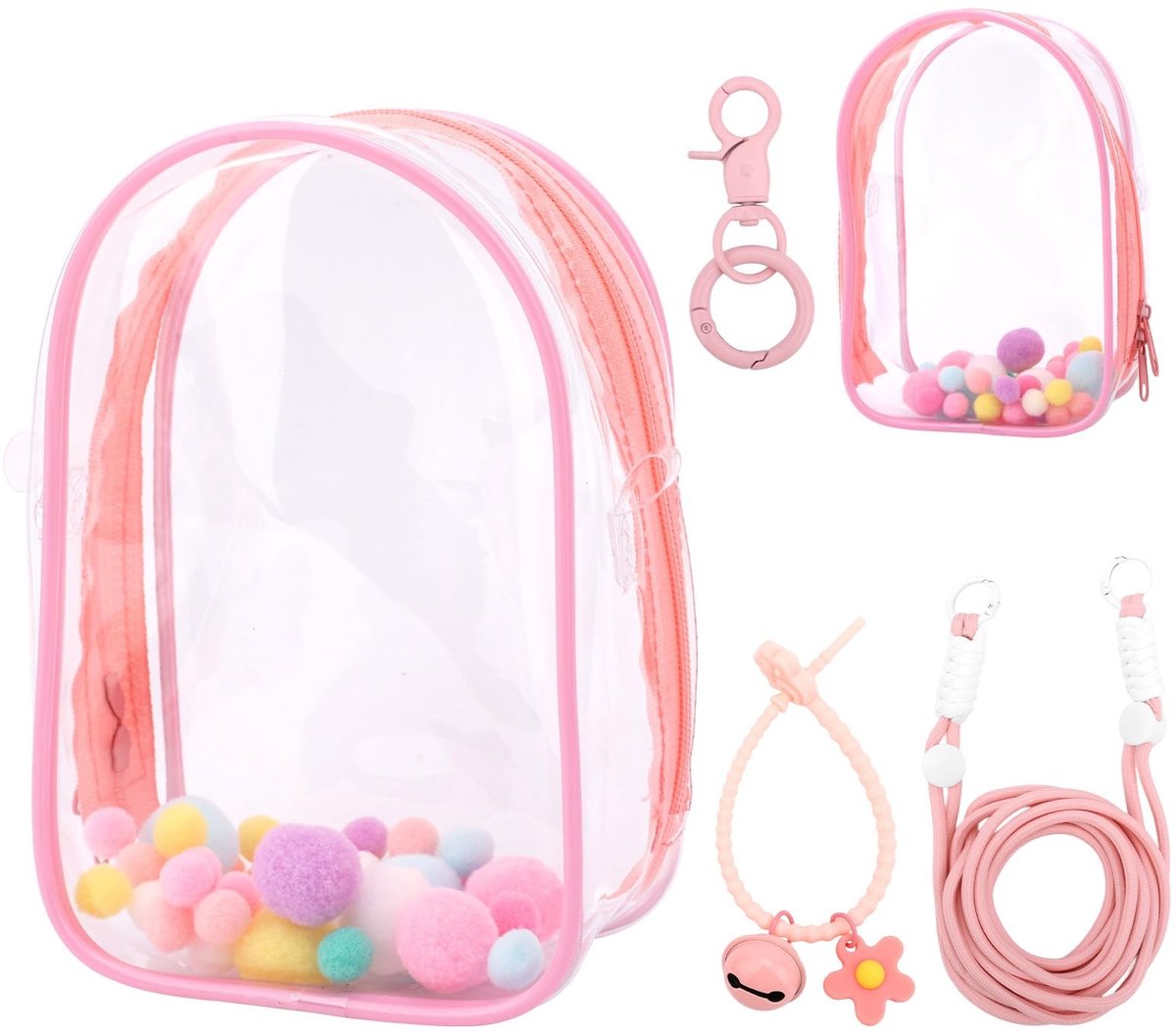 Dailygoods- Poppenhoes Draagbare Beschermhoes - PVC Vitrine - Opbergtas - Sleutelhanger - Antidiefstalkoord - 15,5 x 10 x 5,5 cm - Poppenvitrine