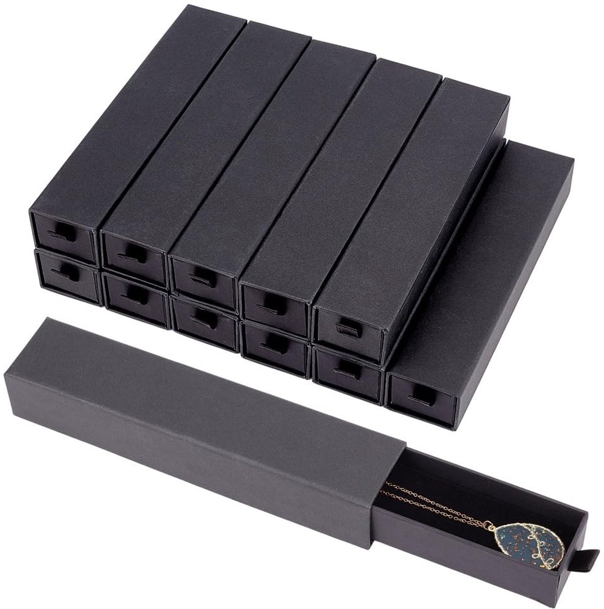Dailygoods- Sieraden Doos - 16 Stuks - Zwarte Kartonnen Geschenkdoos - 21 x 4,5 x 3,5 cm - Stevig en Duurzaam - Voor Bruiloft/Jubileum