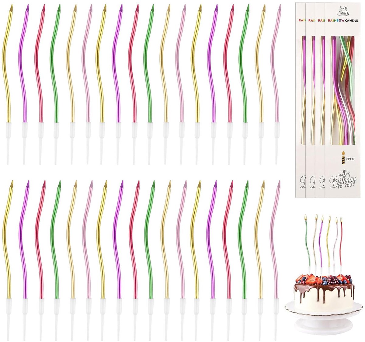 Dailygoods- Verjaardagskaarsen 36 stuks - Spiraalkaarsen - Cupcake-kaarsen - Decoratie voor kinderen/volwassenen - Bruiloften/babyshowers - Lengte 15 cm - Taartkaarsen