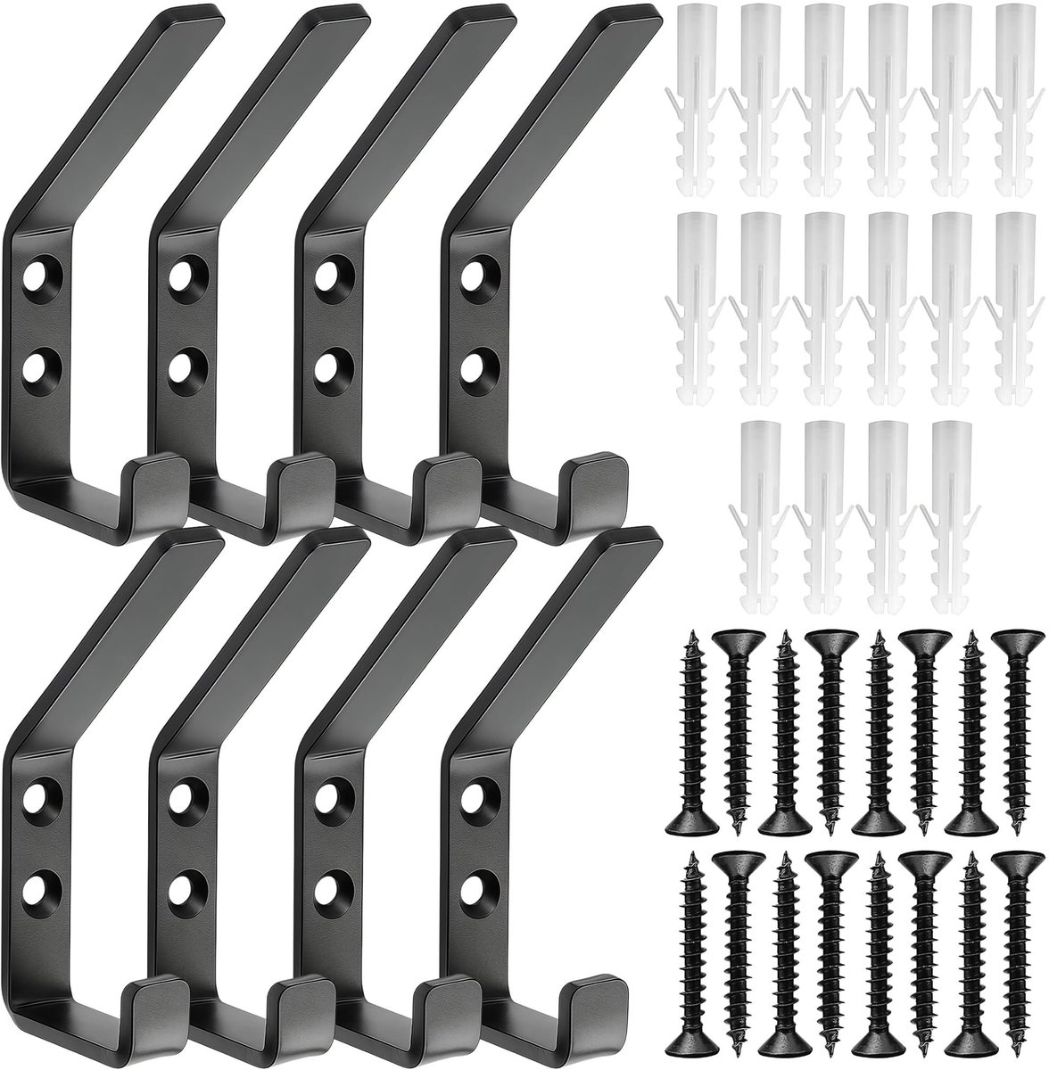 Dailygoods- Akoestische Panelen Haken - 8-delige Set - Dubbele Coathaken - Aluminium Haken - Wandhaken - Zonder Boren - Slank Profiel 13mm