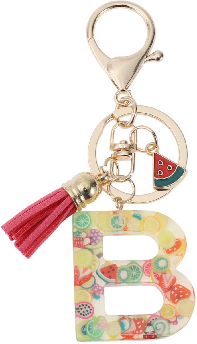 Dailygoods- Sleutelhanger met letter B - Fruitsleutelhanger - Sleutelhanger met kwastje - Sleutelhanger voor vrouwen - Duurzaam harsmateriaal - 9,3 cm lang - Sleutelhanger Met Initiaal