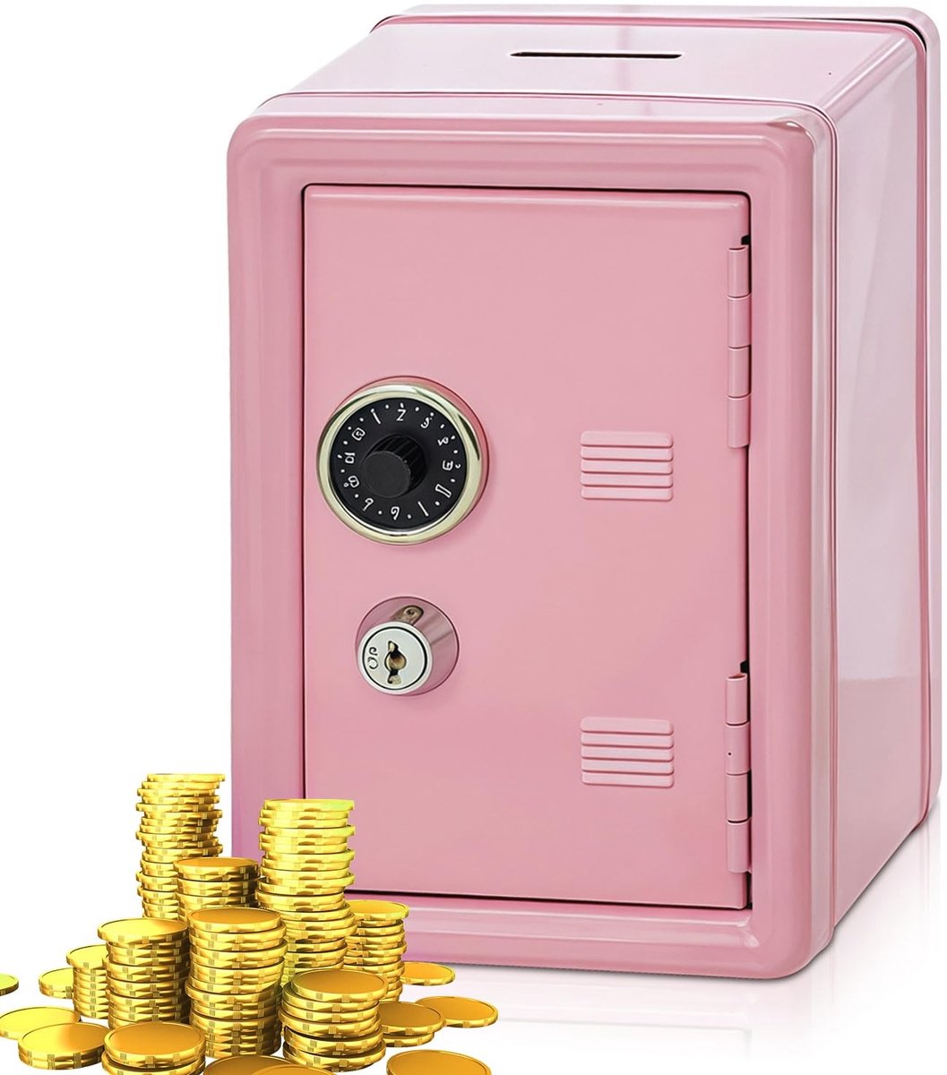 Dailygoods- Spaarpot Kluis - Spaarvarken met Geldgleuf - Mini Kluis - Metalen Spaarbank - Compacte Afmetingen H: 18 cm - Veilig Slot met 2 Sleutels