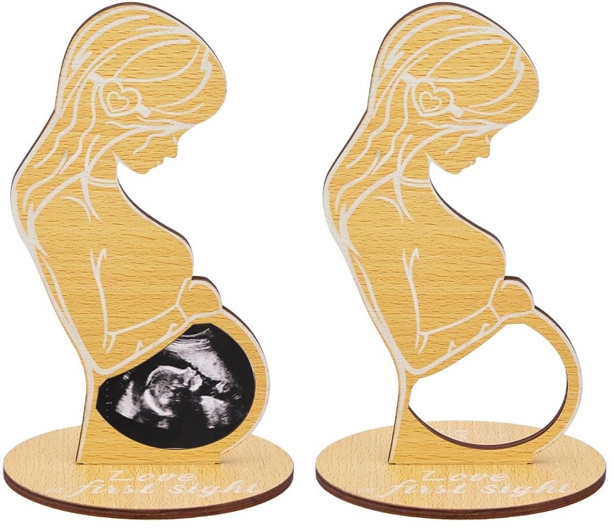Dailygoods- Fotolijst Houten Baby Geboorte - Fotolijst 106x123 mm - Zwangere Moeder Silhouet - Keepsake Houder - Decoratie - Graveren mogelijk - Herinneringslijst
