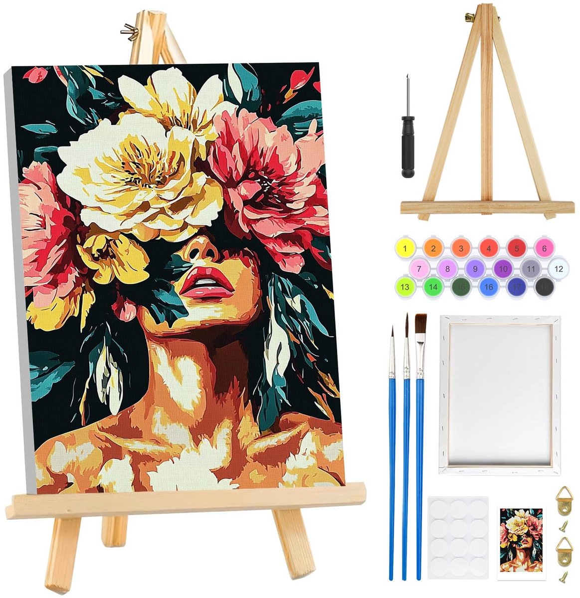 Dailygoods- Schilderen op Nummer - Bloemen - Met Frame - Voor Volwassenen - Beginners - Hoogwaardige Acrylverf - Eenvoudig Patroon - Verfset