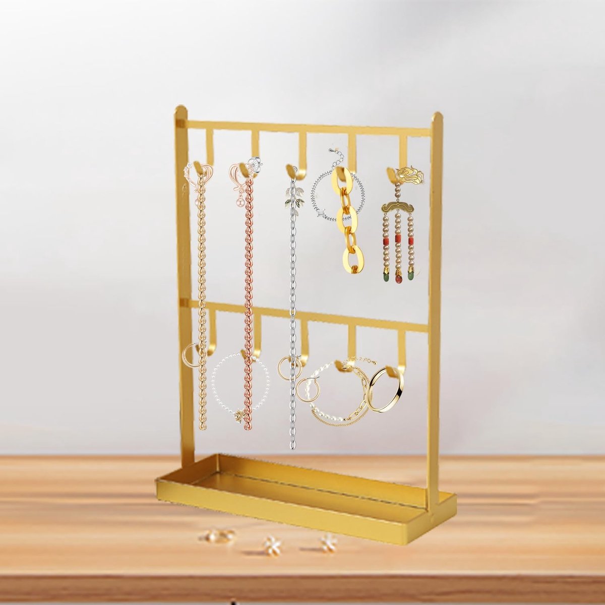 Dailygoods- Sieradendisplay Gouden Opbergrek - Sieradenhouder - Oorbellenrek - Armbandhouder - IJzeren Rek - Duurzaam en Stijlvol - Sieradenrek
