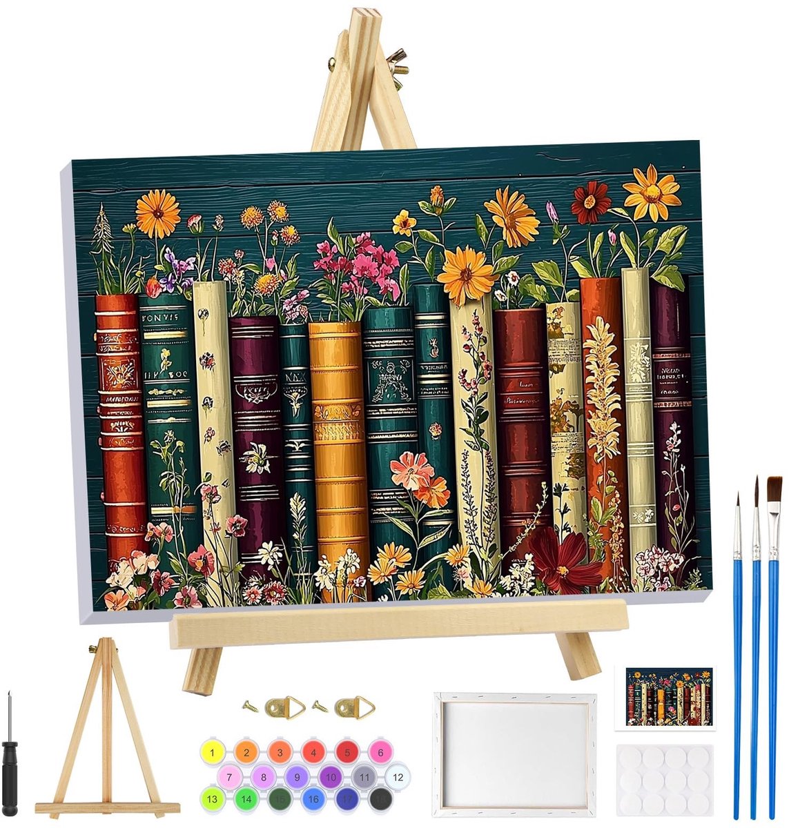 Dailygoods- Schilderen op Nummer - Schilderkit voor Volwassenen - Bloemenlandschap - Inclusief Lijst en Ezel - DIY Kunstambachten - 8 x 12 Inch Canvas - Verfset