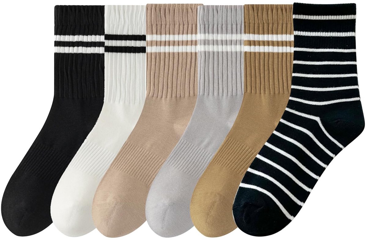 Dailygoods- Damessokken Zacht en Ademend - 6 Stuks - Casual/Sport - Preppy Kousen - Elastische Randen - Comfortabel en Duurzaam - Sokken