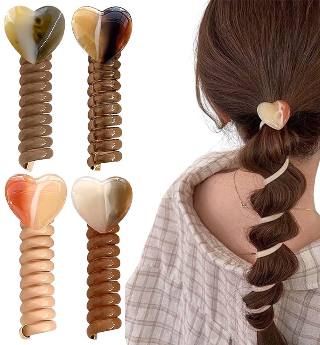 Dailygoods- Haarelastiekjes 4 Stuks - Spiraalvormige Haarelastiekjes - Zacht en Duurzaam - Kleurrijke Designs - Voor Dames en Meisjes - Voor Paardenstaarten - Haarbands