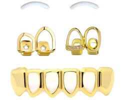 Dailygoods- Beugeldecoratie Goud - 18K Hiphop Tanden - Dubbelzijdige Styling - Siliconen Vormlatten - Voor Muziekfestival - Voor Mondhygiëne - Tandgrill