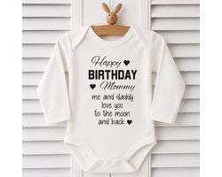 Rompertje Happy Birthday mommy Gefeliciteerd mama | Lange mouw | wit | maat 74/80 aanstaande baby jongen meisje unisex