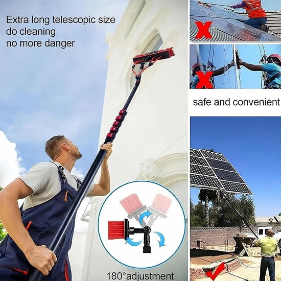 Wasborstel met telescoopsteel - Reinigingsset waterbezem - Hoge oppervlakken reinigen - Uittrekbaar tot 6 meter - 35 cm borstelkop - Zwart — afbeelding 4