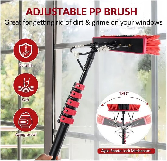 Wasborstel met telescoopsteel - Reinigingsset waterbezem - Hoge oppervlakken reinigen - Uittrekbaar tot 6 meter - 35 cm borstelkop - Zwart — afbeelding 5