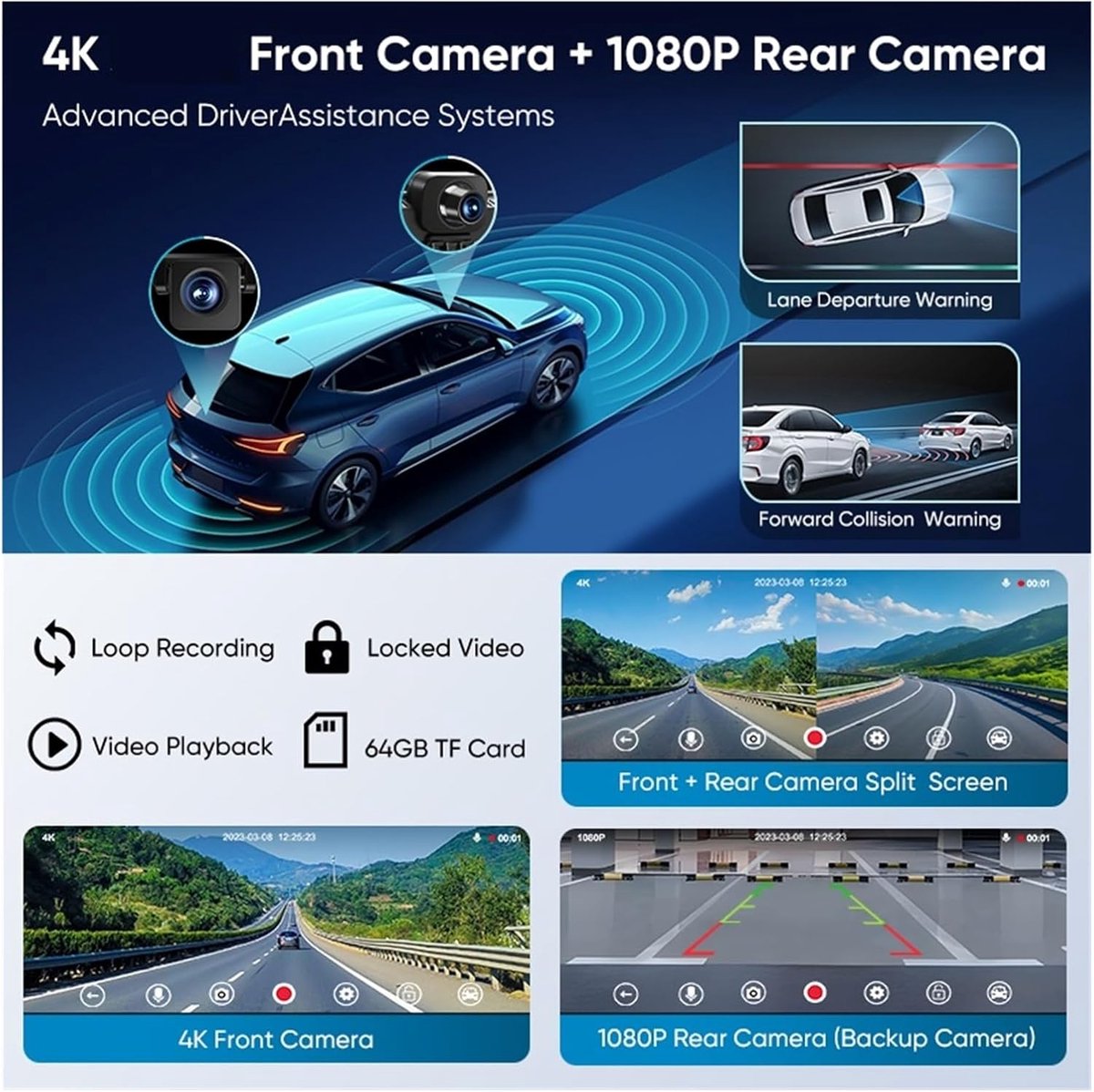 Auto DVR Dash Cam - Navigatie Recorder - Veilig Rijden - 4K Dubbele Opname - 9.88 Inch Scherm - Zwart – foto 6