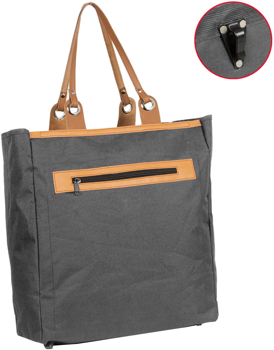 Piace Molto - Fietstas - Nylon shopper leather strap Grijs 39x18x43cm