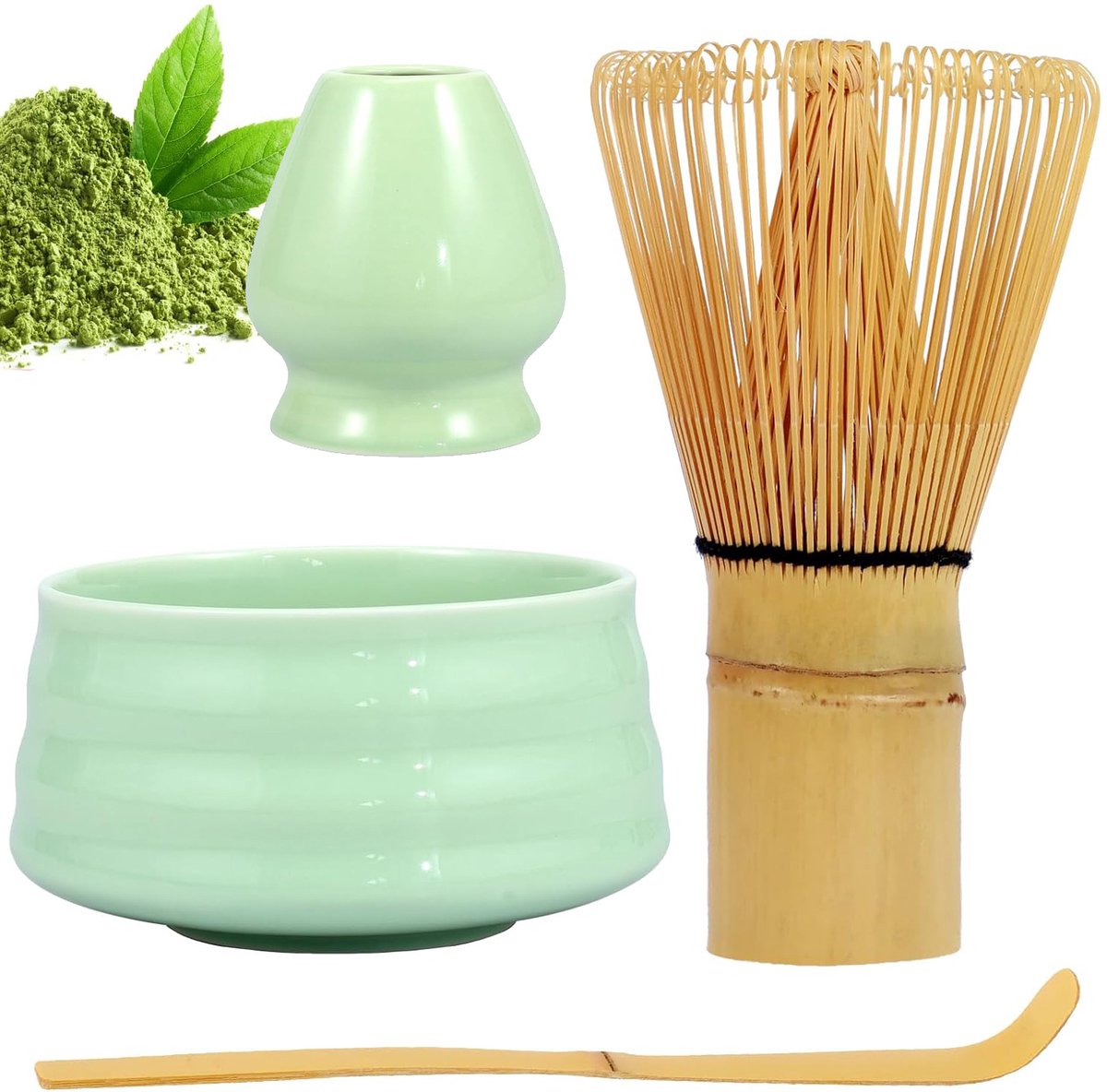 4-Delige Matcha Garde Set - Matcha Theeset - Matcha-Maakset - Matcha Garde Matcha Kom Matcha Lepel Gardehouder