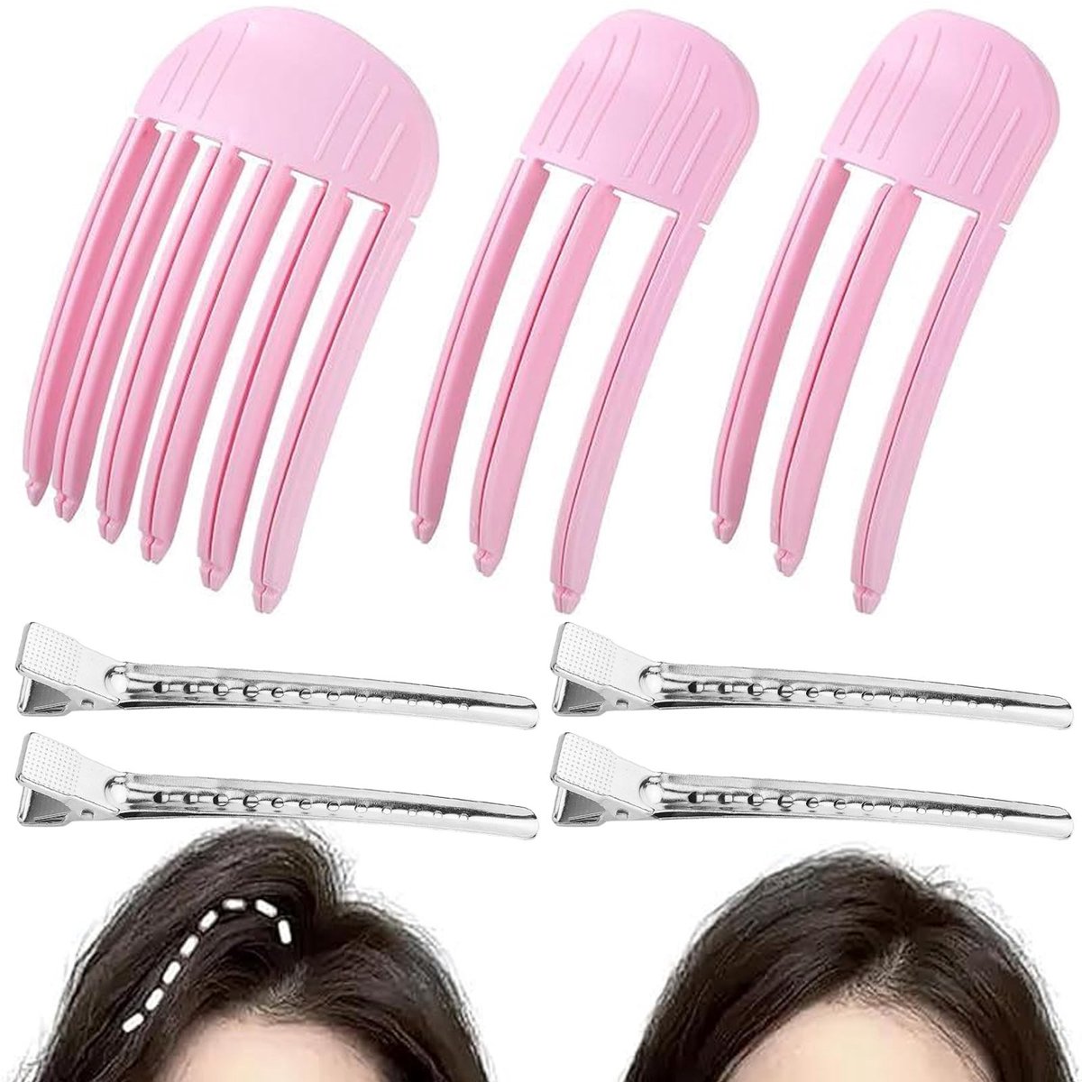 Dailygoods- Haarklemmen 4 Stuks - Volumeclips 3 Stuks - Grote Haarspelden - Krulspelden - Haarclips - Volumekam 10,5 cm