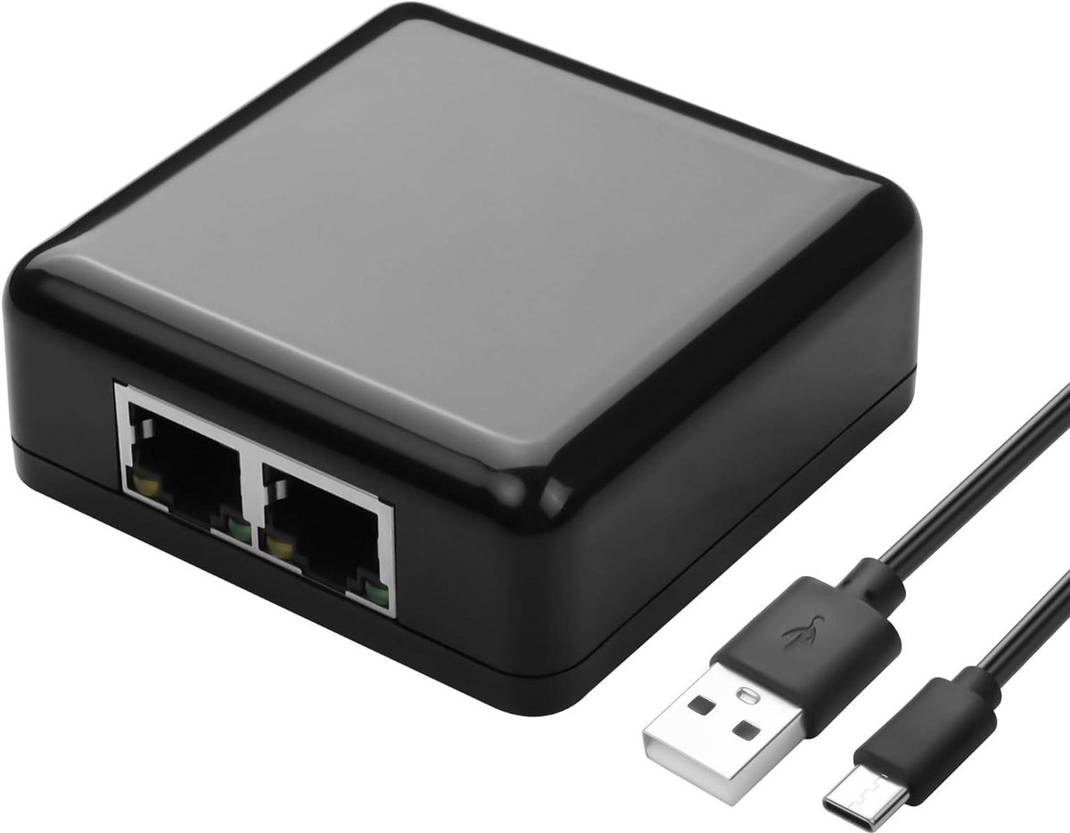 Ethernet Splitter - Netwerk Switch - Internet Delen - Gigabit Snelheid - 1 tot 2 Poorten - Zwart